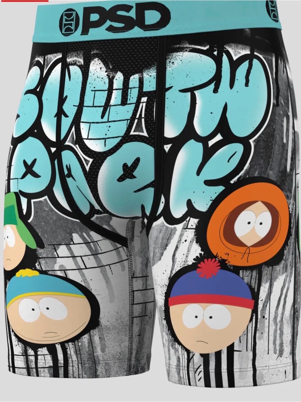 PSD mens Black & Aqua South Park Character Stretch Boxer Briefs